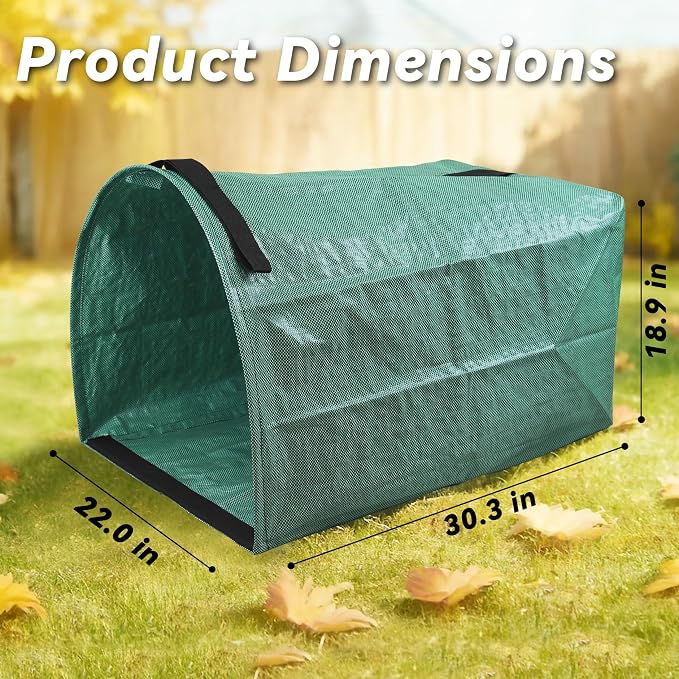 2 Pack 53 Gallon Reusable Leaf Bags, Lawn and Yard Waste Bags with Wide Opening, Foldable Garden Bags for Leaves and Grass Clippings