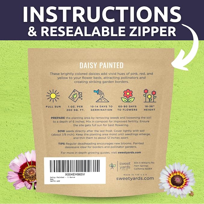 Painted Daisy - Large 1 Ounce Packet - 10,000 Flower Seeds for Planting - Chrysanthemum carinatum