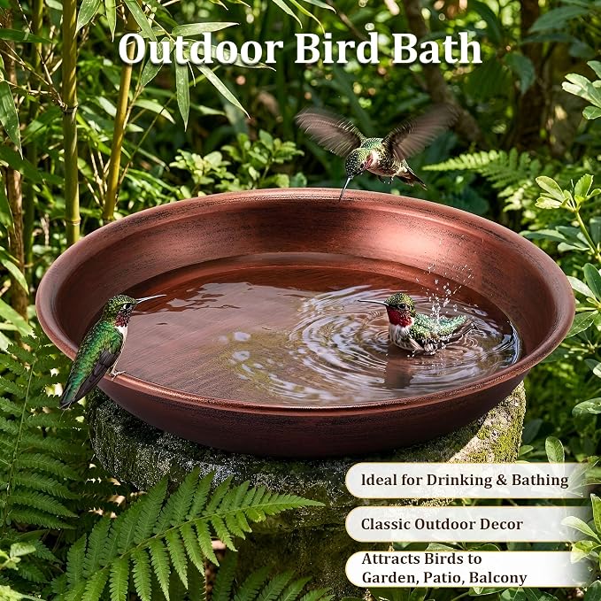 HappyAlley Bird Bath Bowl, Vintage Metal Bird Bath for Outdoor, 12.59'' Dia 2.7" Depth Heavy Duty Birdbath Bowls only, Large Capacity Birds Baths Feeder Bowl for Garden Patio Yard Lawn Decor