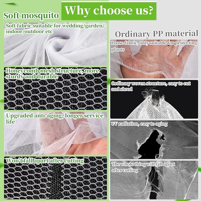 20 x 10 Ft Mosquito Netting for Garden Patio, Breathable Mesh Net for Bird and Insect Protection, Plant Cover for Vegetables, Fruits and Flowers, White 3x6 m