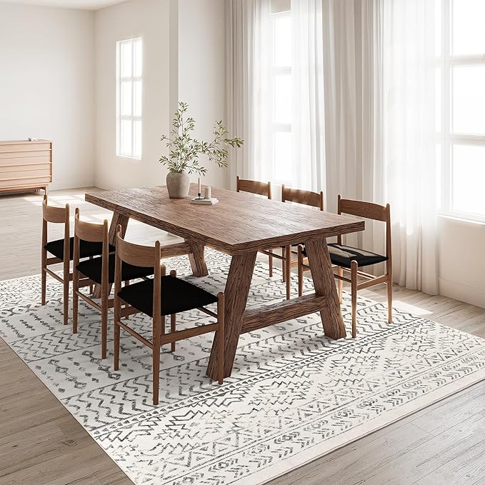 Art&Tuft 5x7 Area Rugs Non Slip, Thin Washable Rugs for Living Room, Ivory | Low Pile, Soft & Lighweight, Folable, Stain Resistant Indoor Moroccan Carpet for Bedroom, Kitchen, Dining Room, Home Office