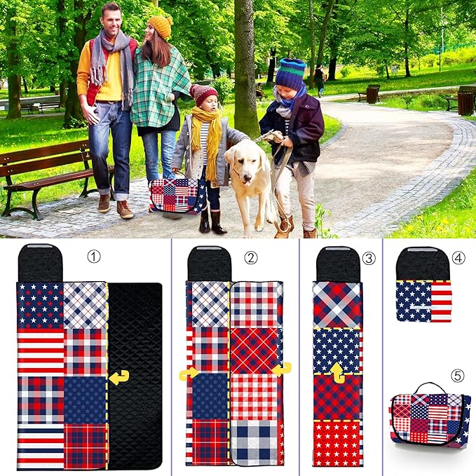 Poedist Extra Large Patriotic Picnic Blanket Waterproof,80"x 80"Foldable Machine Washable Beach Blanket,Outdoor Blanket for 6-8 Adults,Suitable for Indoor Crawling,Park,Camping,Hiking,Family Travel