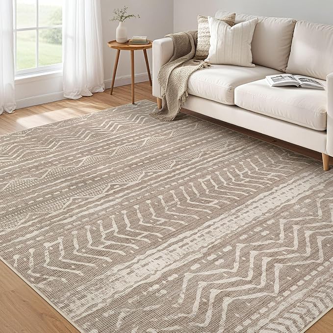 Nakagishi Boho 5x7 Area Rug Living Room Rugs Machine Washable Dark Brown | Soft, Pet & Kid Friendly, Carpet for Living Room/Bedroom/Office/Kitchen/Nursery, Daily Home Decor Stain Resistant Moroccan