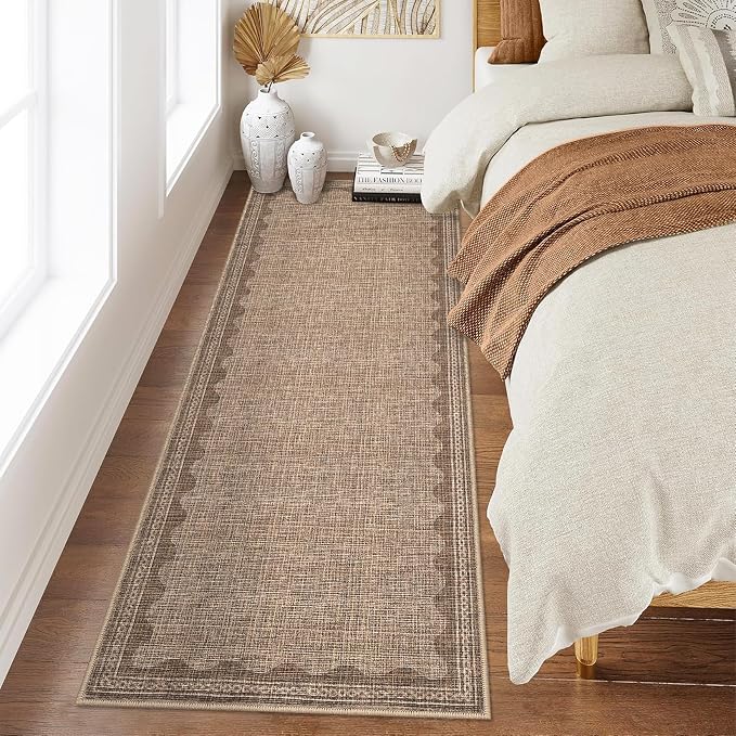 2.5x8 Scalloped Runners Coffee Washable Hallways Bedroom Rug | Solid Non Slip Scalloped Bath Runner, Rugs for Bedroom Girls, Rugs for Kitchen Floor Soft Dorm Nursery Carpet for Bedside