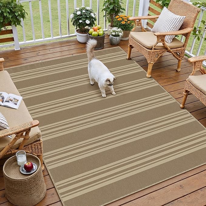 PureCozy Striped Easy Jute Rug 3x5 Khaki Entryway Carpet Washable Non Slip Office Door Mat Farmhouse Neutral Non Shedding Small Indoor Outdoor Rug for Bathroom Kitchen Bedroom Living Room
