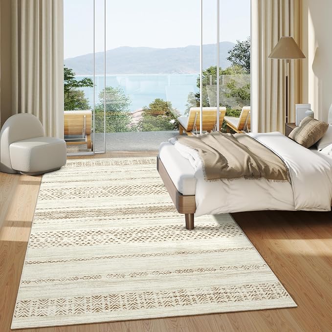 Miukiki 6x9 Area Rug Washable Non Slip Rug for Living Room Brown | Soft Low Pile Washable Area Rug Bedroom Dining Room, Stain Resistant Carpet with Easy Care Design 6'x9'