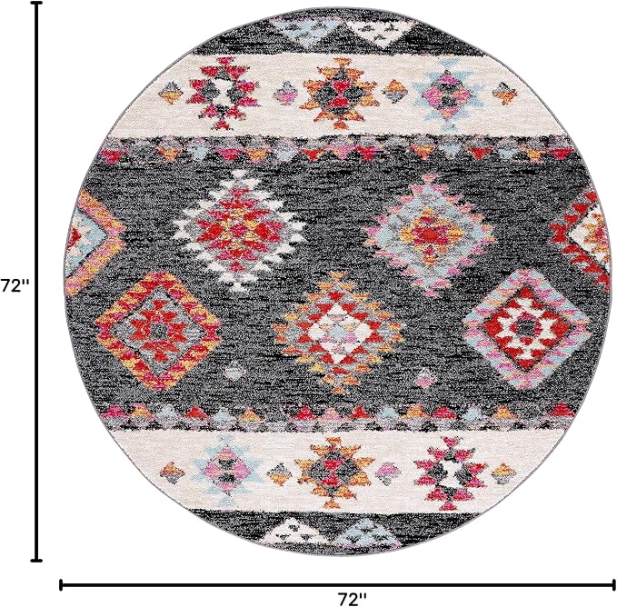 SAFAVIEH Adirondack Collection Area Rug - 6' Round, Black & Red, Boho Tribal Design, Non-Shedding & Easy Care, Ideal for High Traffic Areas in Living Room, Bedroom (ADR245Z)