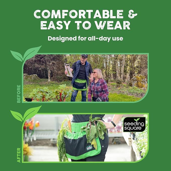 Seeding Square Harvest Apron Hands-Free Gardening Apron for Fruits, Vegetables, Tools – Adjustable, Durable, Washable