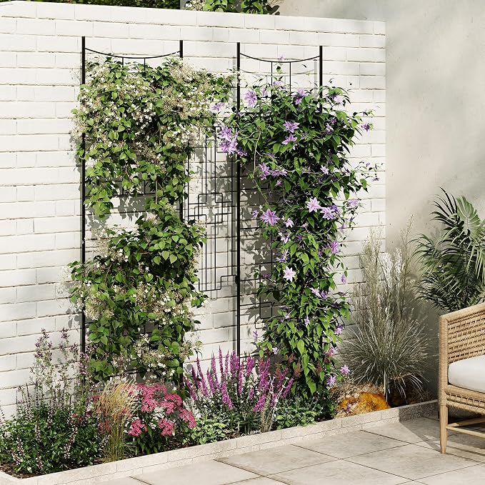 51" X 67" Metal Garden Trellises for Climbing Plants Outdoors, 5.5 FT Black Large Garden Arch Trellises for Roses, Vegetables Vines Flowers Support, Rustproof Privacy Screen Plant Support Frame, 4PCS