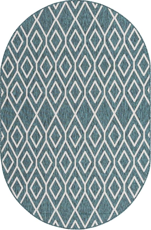 Jill Zarin Outdoor Collection Area Rug - Turks and Caicos (5' 5" x 8' Oval Teal/Ivory)