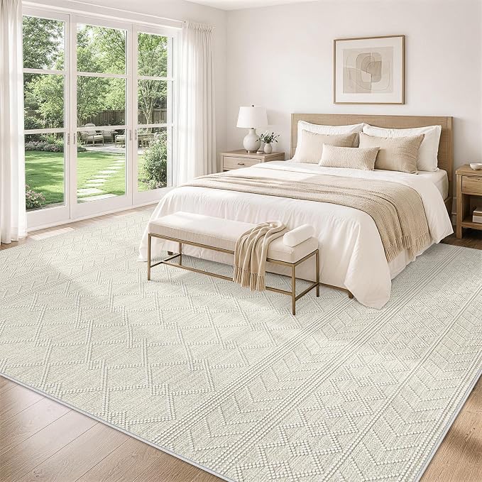 8x10 Area Rug For Living Room, Washable Gray Rugs Non Slip Low Pile | Neutral Large Soft Rug，Modern Geometric Carpet For Bedroom Dining Room Home Office Decor rug