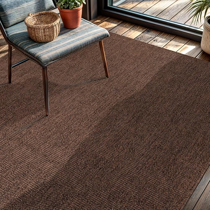 CAMILSON Easy Jute Rug 4x6, Indoor Outdoor Brown Color Fiber Area Rugs for Living Room Patio and Kitchen Rug, Solid Boho Woven Design, Easy-Cleaning, Washable Outside Carpet Alfombras (4 x 4)