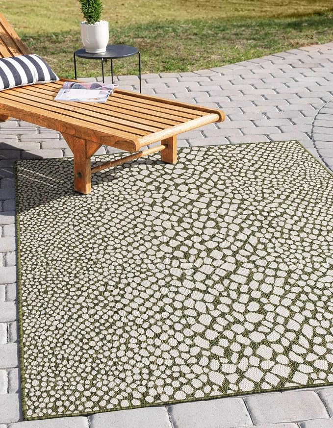 Unique Loom Outdoor Collection Area Rug - Cape Town (3' 3" x 5' 3" Rectangle, Green/ Ivory)
