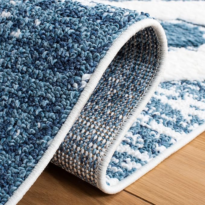 SAFAVIEH Moroccan Tassel Shag Collection Runner Rug - 2'3" x 8', Blue & Ivory, Boho Design, Non-Shedding & Easy Care, 2-inch Thick Ideal for High Traffic Areas in Living Room, Bedroom (MTS664M)