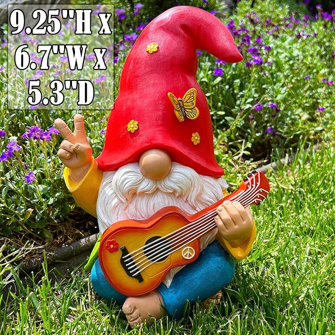 Mood Lab Garden Gnome 9.25 Inch Tall - Funny Hippie Gnome Figurine - Lawn Statue for Outdoor or House Decor