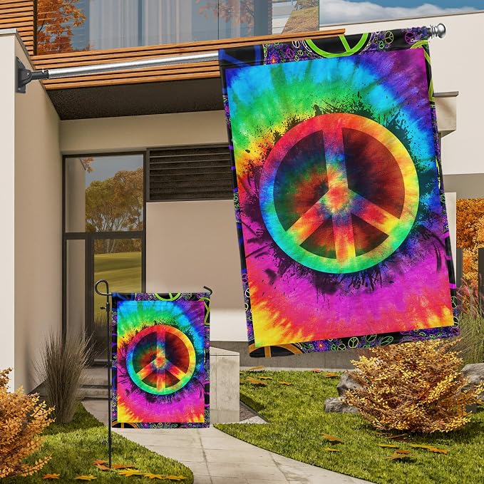 FLAGWIX Hippie Peace Flag - Boho Decoration for Home, Outside - 30x40 House Flag, Double Sided, Heavy Duty Canvas Indoor Outdoor
