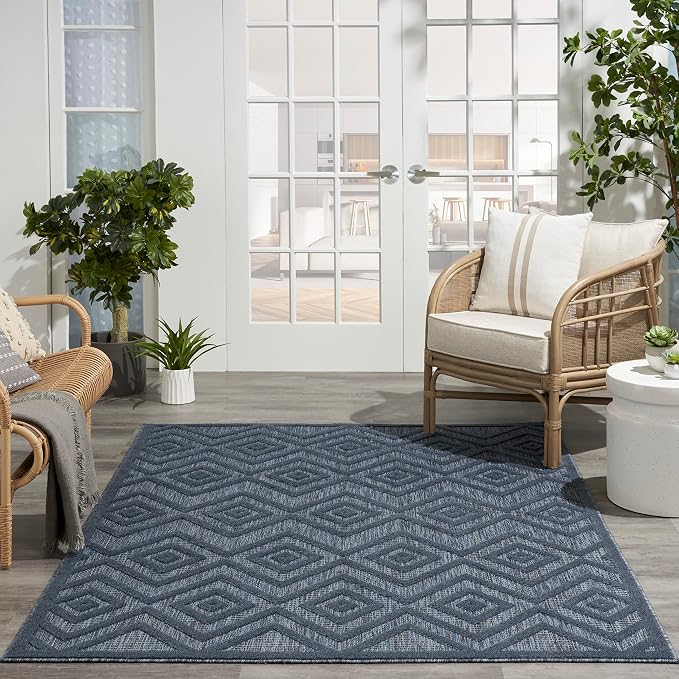 Nourison Home Versatile Navy Blue 4' x 6' Area Rug - Easy Clean, Non Shedding, Bed Room, Living Room, Dining Room, Kitchen (4' x 6')