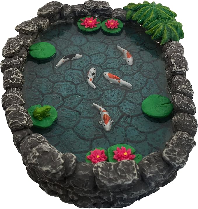 GlitZGlam KOI Miniature Pond for Fairy Garden - Enchanted Garden Accessories