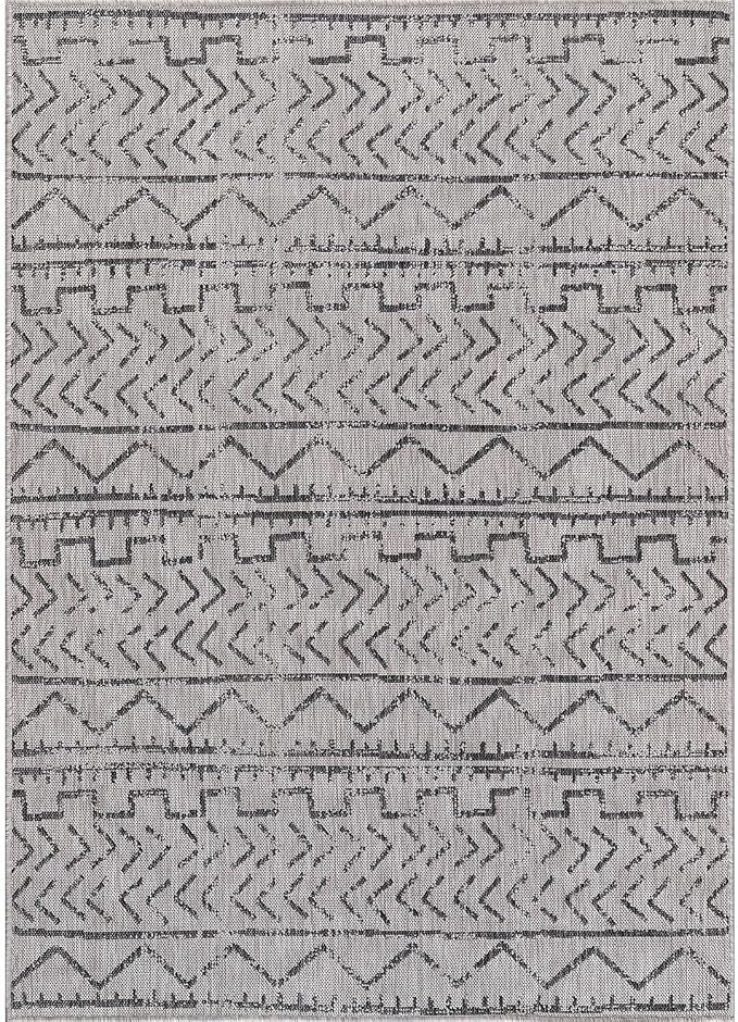 Beverly Rug Waikiki Indoor Outdoor Rug 5x7, Washable Outside Carpet for Patio, Deck, Porch, Trellis Area Rug, Water Resistant, Dark Grey - Light Grey