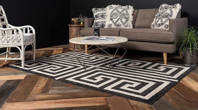 Unique Loom Athens Collection Classic Geometric Modern Border Design Area Rug (9' 0 x 12' 0 Rectangular, Black/ Beige)