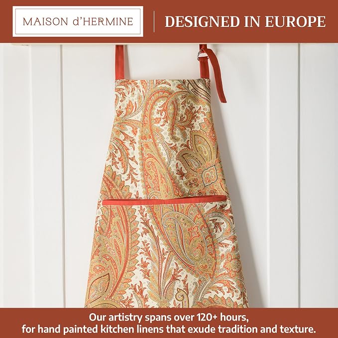 Maison d' Hermine Aprons for women with Pocket 100% Cotton (27.50"x31.50") | Adjustable Neck Strap & long ties Apron Men Chef Wedding Cooking Gardening Server Maid