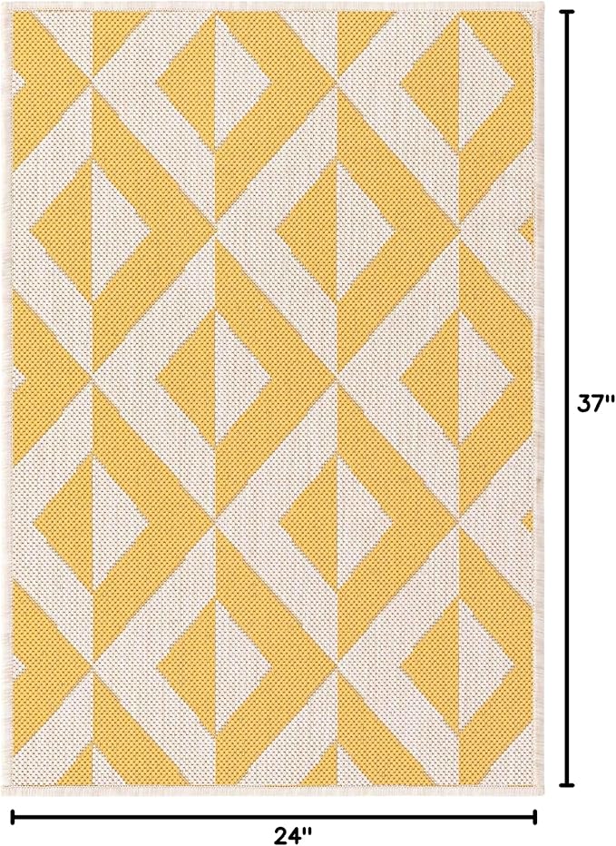 Unique Loom Outdoor Collection Area Rug - Napa (2' x 3' 1' Rectangle, Yellow/ Ivory)