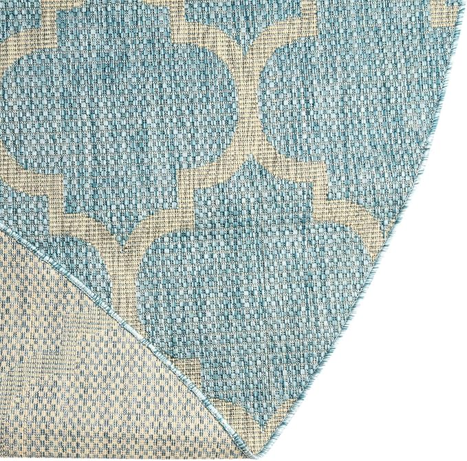 Unique Loom Outdoor Trellis Collection Area Rug (5' 1" Round, Aquamarine/ Gray)