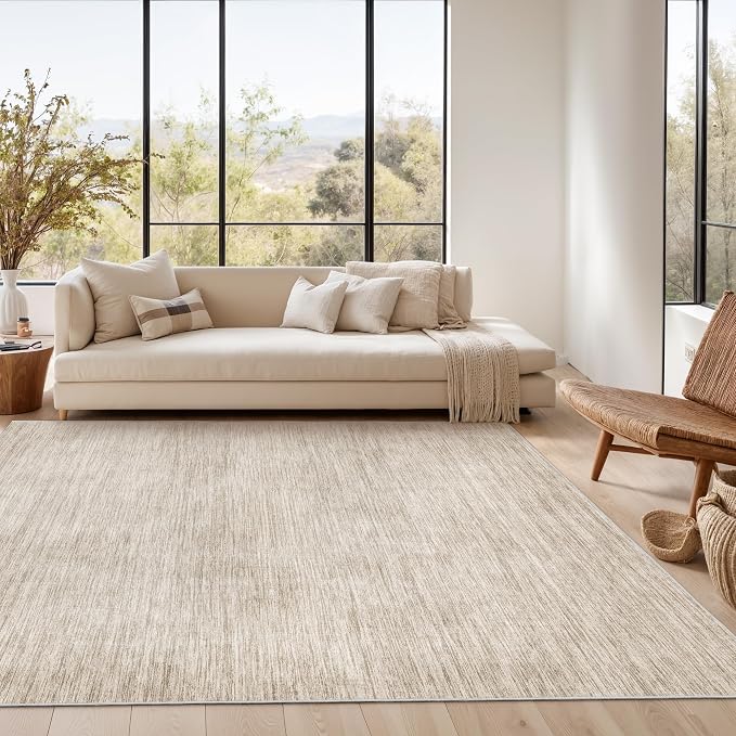 Valenrug Washable Rugs 5x7, Non Slip Large Area Rugs for Living Room, Brown | Soft Low Pile, Thin & Lighweight Carpet, Folable Stain Resistant Modern Indoor Floor Mat for Bedroom, Dining Room, Home Decor