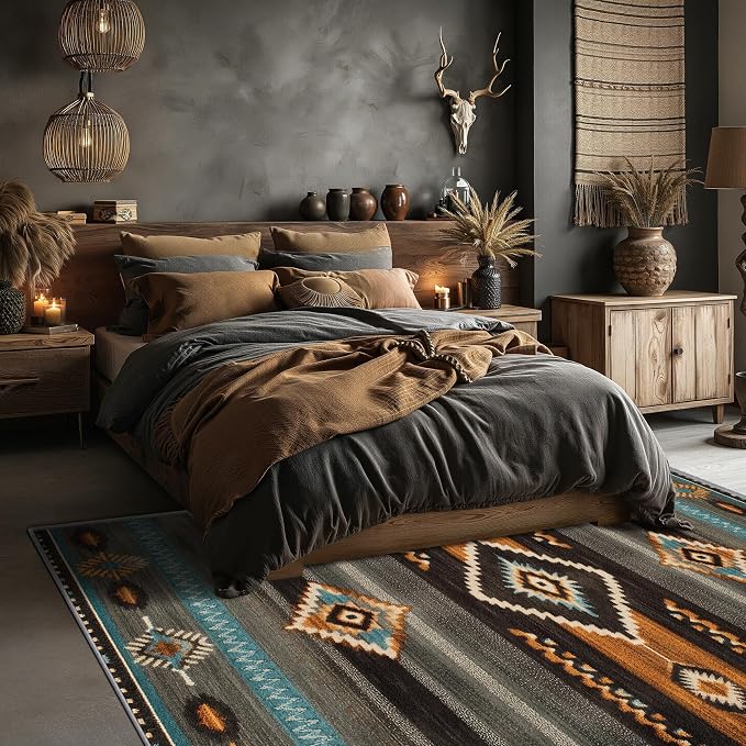 Southwest Rugs for Living Room - 8x10 Rug, Navajo Style Rug for Living Room, Aztec Tribal Washable Rugs for Bedroom, Aztec Area Rug, Native American Carpet - Home Decor, Southwest Gifts