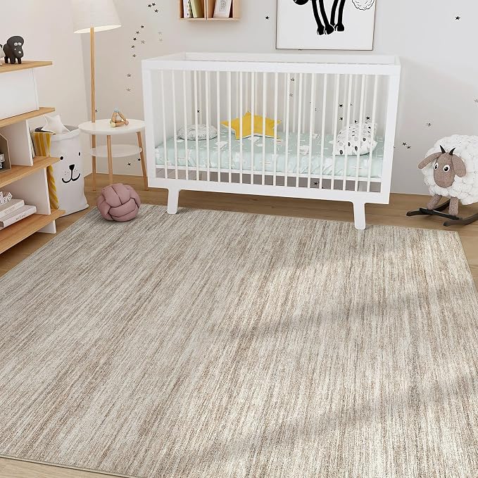 Nakagishi 5x8 Area Rugs Living Room: Washable Large Vintage Rug Neutral Non-Slip Soft Stain Resistant Indoor Carpet for Bedroom Nursery Dining Room Office Playroom - Brown-01