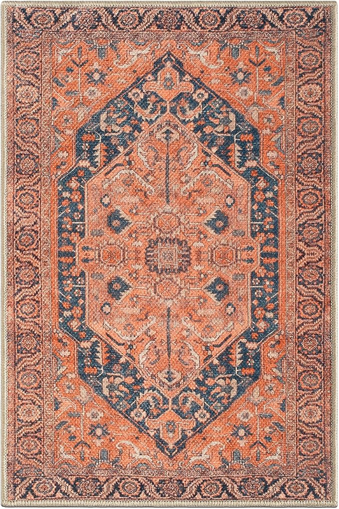 Keen Home Design Vintage Washable Entryway Rug, Non-Slip Low Pile, 2x3 | Machine Washable Cotton Chenille, 0.25In Low Pile, Rubber Non-Slip Back; Kitchen, Entryway, Bathroom, Bedside