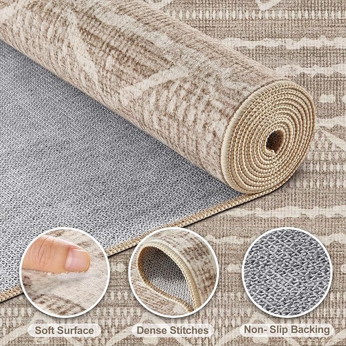 Nakagishi Boho 5x7 Area Rug Living Room Rugs Machine Washable Dark Brown | Soft, Pet & Kid Friendly, Carpet for Living Room/Bedroom/Office/Kitchen/Nursery, Daily Home Decor Stain Resistant Moroccan