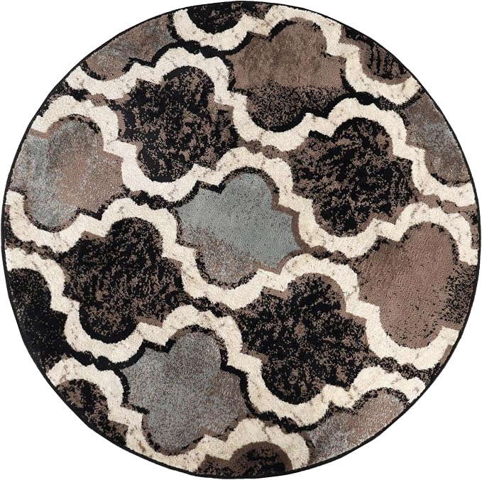 SUPERIOR Modern Indoor Area Rug, Non Slip Rug, 5' Round, A Chocolate | Geometric Design Floor Décor, Easy Care High Traffic Areas Living Dining Room, Bedroom, Office, Entryway, Viking Collection