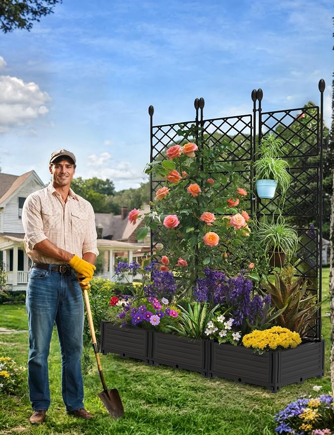 3PCS Planter Box WithTrellis,Planter Box for Climbing Plants/Vines,50x63In Garden Trellis,for Vegetables Flower, Planter Box for Backyard Patio Balcony