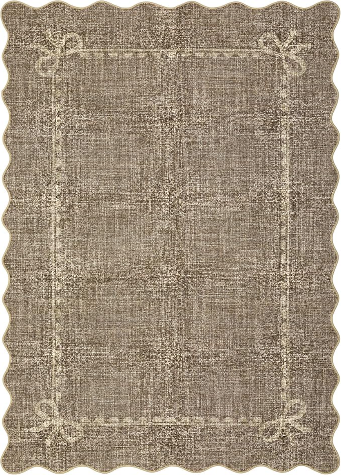 GarveeHome Scalloped Bow Rug 6x9 Washable Brown Rug for Bedroom Living Room | Non Slip Soft Low Pile Indoor Large Carpet for Nursery Girls Bedroom Decor Hallway Kids Room College Dorm Playroom