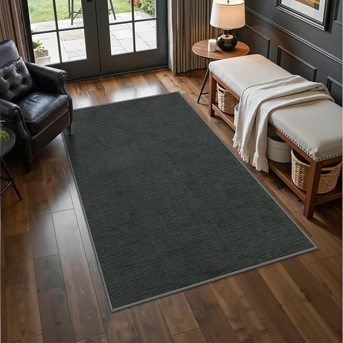 Valenrug 4x6 Area Rug, High-Low Pile Black Washable Rug for Bedroom Black | Soft Fluffy Textured Design, Non Slip & Lighweight, Folable, Stain Resistant Floor Carpet Rug for Living Room,Kitchen, Office