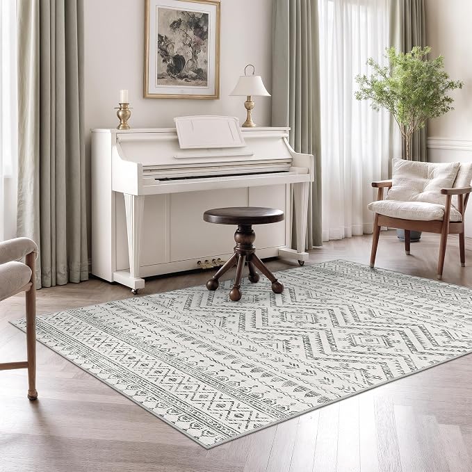 Miukiki 4x6 Washable Area Rug Non Slip Rug for Living Room Grey | Moroccan Soft Low Pile Indoor Area Rug for Living Room Bedroom Dining Room Stain Resistant Carpet with Easy Care 4'x6'