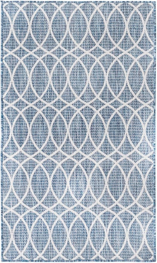 Unique Loom Outdoor Trellis Collection Area Rug - Gitter (3' 1" x 5' 3" Rectangle, Blue/ Ivory)