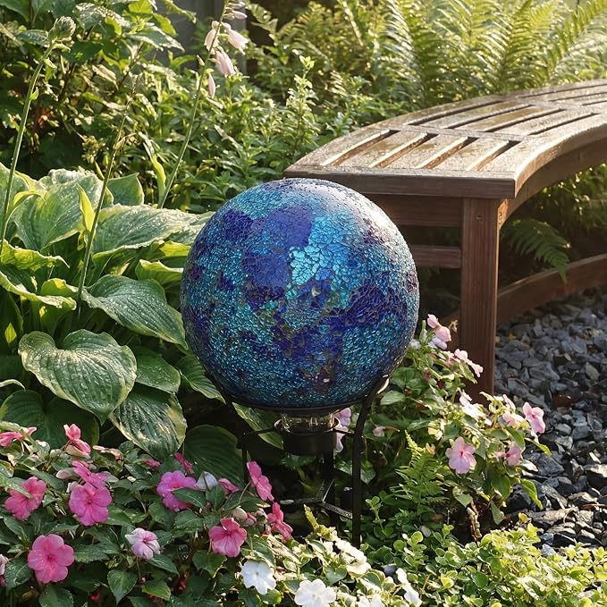 Sunnydaze 10" Mosaic Glass Gazing Ball for Garden, Globe for Outdoor Decor | Deep Ocean Swirl, 2pk, Decorative Sphere Fits Most Stands, Garden Ball for Outside, Flower Bed, Backyard, or Indoor Display