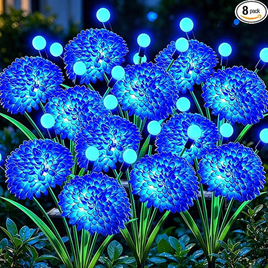 VOOKRY Solar Flowers Outdoor Waterproof, 8 Pack Blue Garden Lights with Swaying Firefly Lights, Flower Light Garden Decor for Yard Patio Pathway Lawn Grave, Gardening Gifts for Women Mother's Day