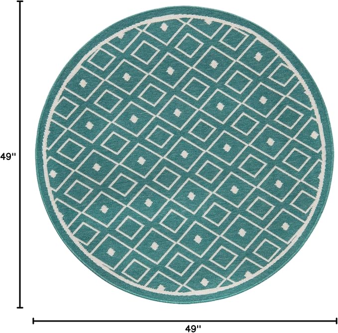 Unique Loom Outdoor Trellis Collection Area Rug - Kafes (4' 1" Round, Teal/ Ivory)
