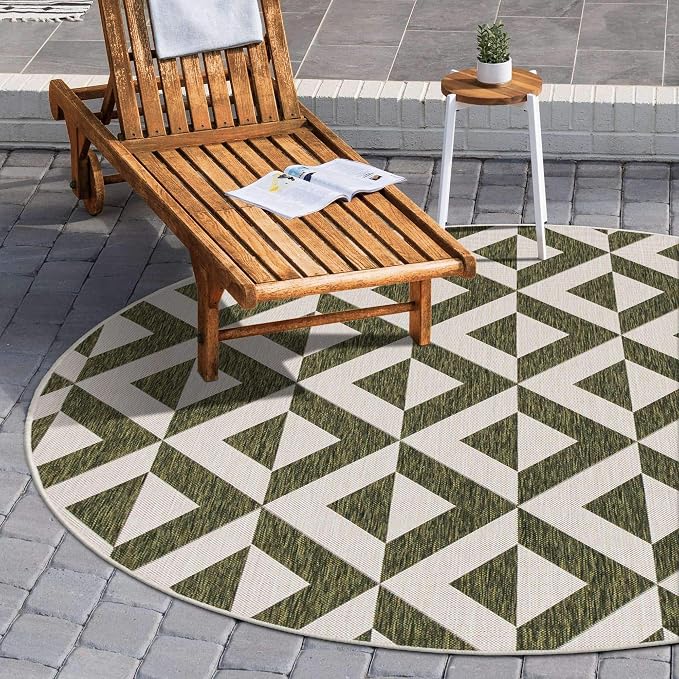 Unique Loom Outdoor Collection Area Rug - Napa (4' 1" Round, Green/ Ivory)