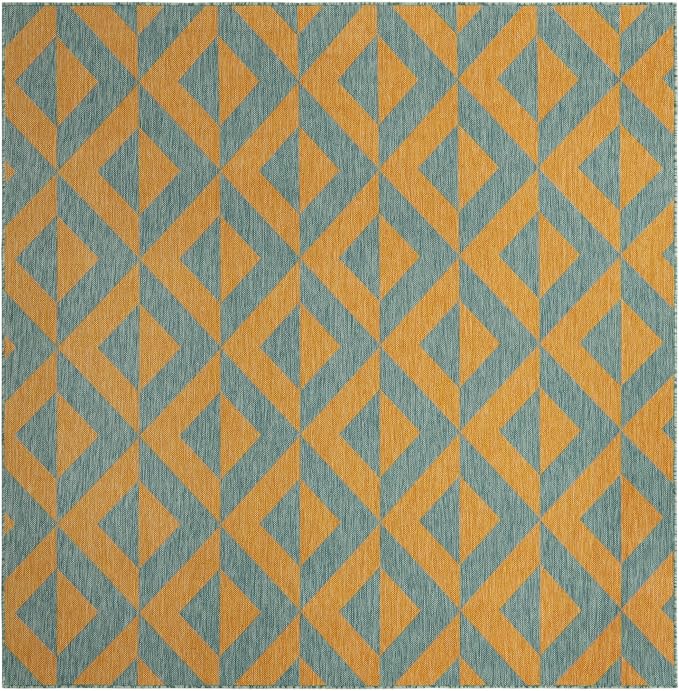 Jill Zarin Jill Zarin Outdoor Collection Area Rug - Napa (7' 10" Square Yellow and Aqua/Yellow)