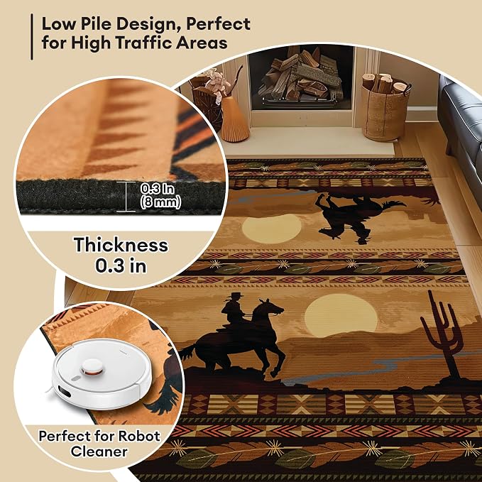 Southwestern Area Rug 4x6 ft, Geometric Medallion Design | Washable, Non-Slip, Low Pile, Living Room, Bedroom, Dining Room, Cabin Lodge and Farmhouse Decor
