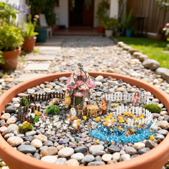 180Pcs Miniatures Fairy Garden Accessories, Mini Fairy Garden Kit, Fairy Figurines House Outdoor Decor Resin, Valentines Gift