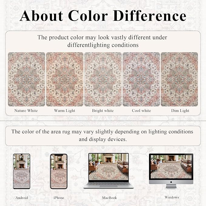 2x8 Vintage Runner Rug Low Pile Non-Slip Washable Hallway Rug | Retro Distressed Print Rug Non-Shedding Beige Pink Carpet Stain Resistant Long Rug for Hallway Kitchen Bedroom Laundry Room