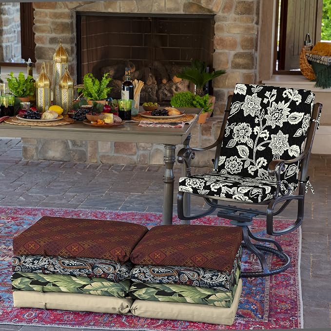 Arden Patio Dining Outdoor Chair Cushions, 20x44, Rain-Proof Seat Pad, Fade-Resistant Outdoor Cushion Ashland Black Jacobean