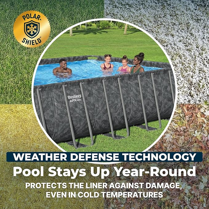 Bestway APX 365 24' x 12' x 52" Above Ground Pool Set with Sand Filter Pump | Long-Lasting All-Season Swimming Pool with Galvanized Steel Frame - Ladder, Cover, and Polysphere Filtration Balls Included