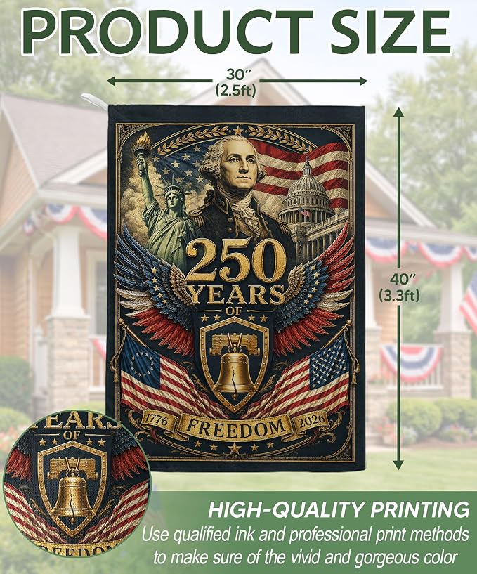 250 Years Of Freedom Flag, American 250th Anniversary Patriotic Design, 1776-2026 Commemorative, Garden Flags For Outside, Double-sided Display, 250th Anniversary USA Commemorative Flags 5 (30x40 Inch)
