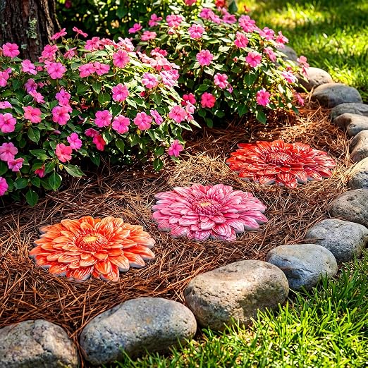 Landical 6 Pack Decorative Stepping Stones for Garden 10 Inch Cement Flower Stepping Stones Decoration for Patio Walkway Yard Outdoor (Dahlia)